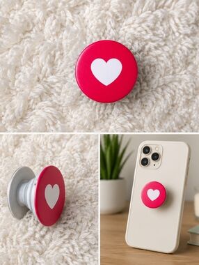 New “Love” button Heart Pop Socket / red & white for phone case / stand Red